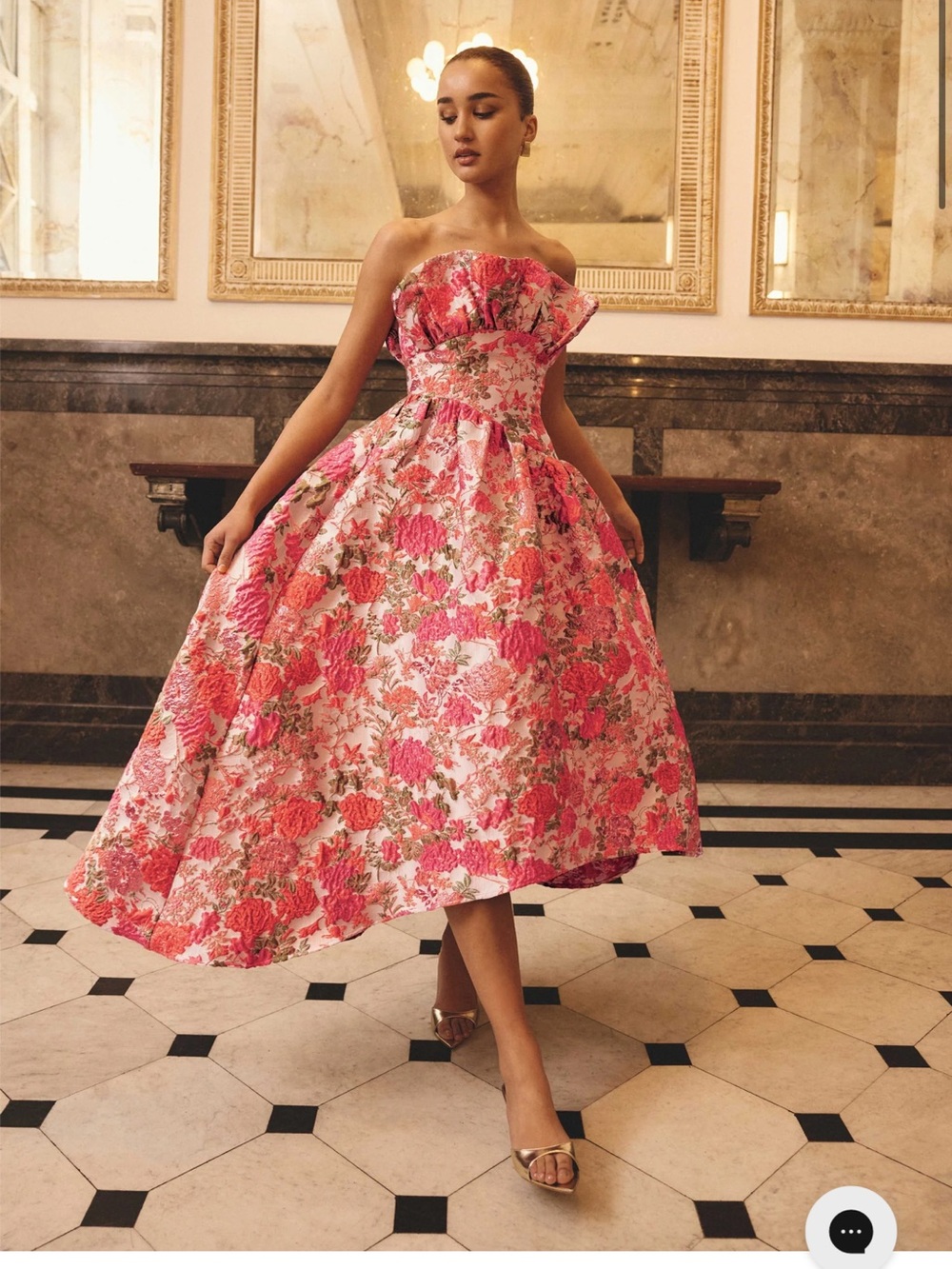 Elliatt Strapless Pink Floral Hi-Low Gown - Picture 7 of 8